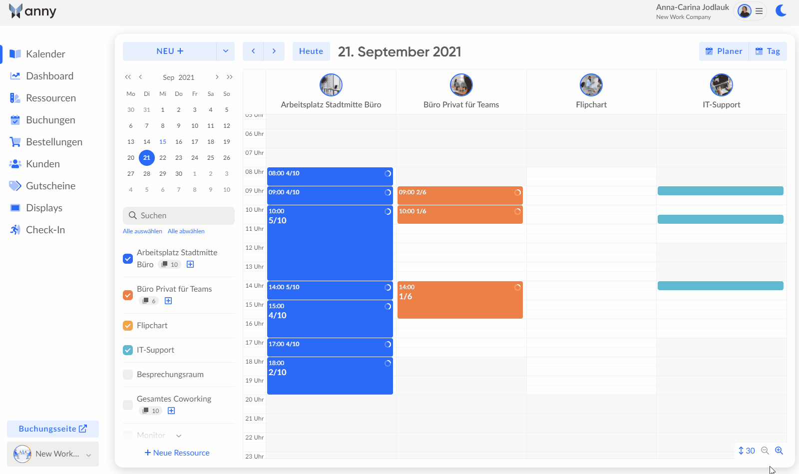 Kalender-Ansicht der Desk Sharing Software 